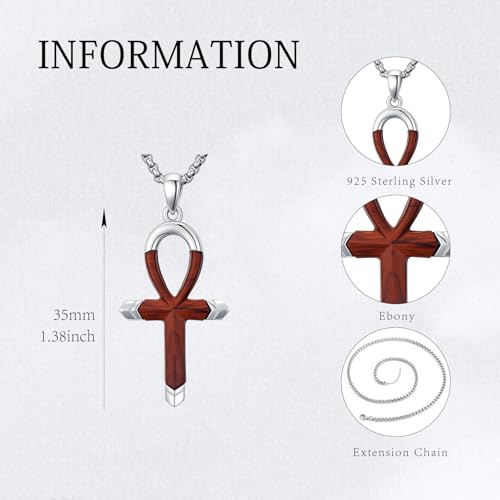 Cross Necklace for Men 925 Sterling Silver Cross Ebony Wooden Ankh Raven Praying Hands Crucifix Amulet Religious Jewelry Gifts for Men Women - color: Cross15