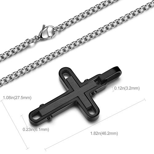 Holizaly Men's Cross Necklace 316L Stainless Steel Pendant White/Gold/Black/Blue Rolo Chain-Gift Box Included - color: Black-A