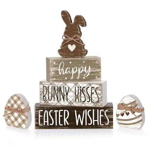 Britimes Tiered Tray Decor Set, 4 Pack, Wooden Table Sign, Easter Bunny Egg - color: Easter Bunny Egg