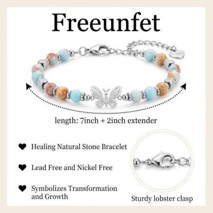 Bracelet for Women Natural Stone Beaded, Stainless Steel Charms, Adjustable - color: 4-Butterfly