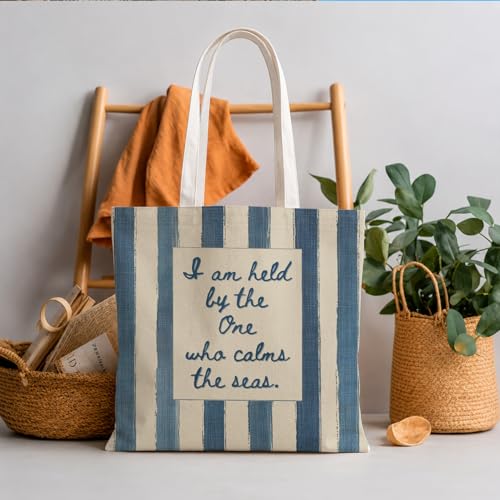 Christian Tote Bag - color: Blue and Beige Striped
