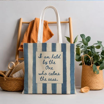 Christian Tote Bag - color: Blue and Beige Striped