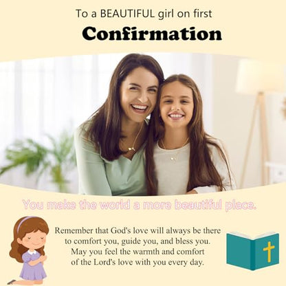 WEDDINEN First Communion Confirmation Baptism Jewelry Gifts for Teens Girls Kids,Cross Heart Necklace for Women Girls Christian Religious Stuffers Jewelry Gifts for Kids - style: Confirmation-Gold