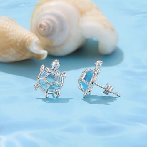 Cute Stud Earrings for Women Dachshund Koi Fish Sea Star Sea Turtle Sea Conch Earrings 14K Gold Plated Dainty Stud Earring funky Jewerly - color: Silver Turtle