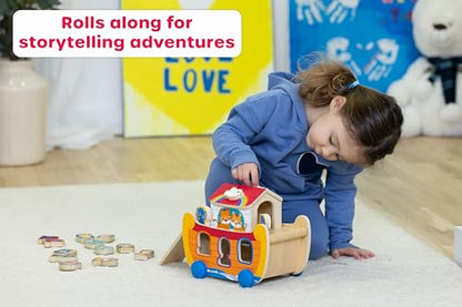 Jasey's Toy Chest Noah's Ark Wooden Sort & Match | 18-Piece Shape Sorting Ark with Animal Pairs, Figures & Ladder | Educational Toy for Toddlers Ages 18+ Months