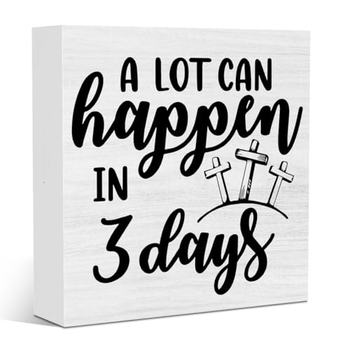 Christian Easter Decor Easter Religious Jesus Cross Decorations for Office Home Farmhouse Kitchen Bedroom Living Room Desk Table Wood Decor Sign 5 X 5 Inches - color: In3Days