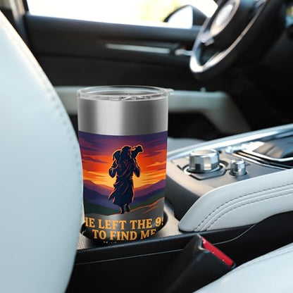 He Left The 99 To Find Me Christian Faith Shepherd Sunset Stainless Steel Insulated Tumbler - color: Brushed Steel