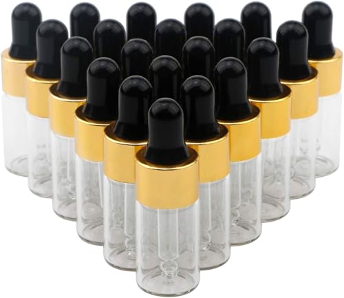 Kesell 3ML Mini Clear Glass Essential Oil Dropper Bottles, Pack of 30 - color: Gold