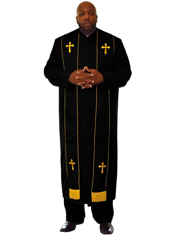 Clergy Robe for Men Pastor with Bordered Stole Black w/Black/Gold Stole Size 60
