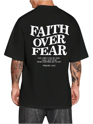 Christian Faith Over Fear Shirt for Men Jesus Religious Shirts Oversized T-Shirt - color: Faith Black, size: 3X-Large