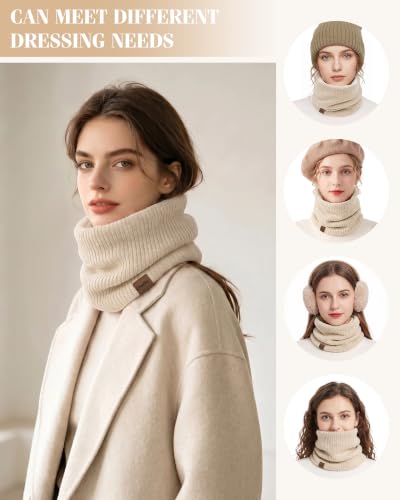 Chalier Infinity Scarf Neck Warmer, Fleece Lined Winter Scarves - color: A-khaki