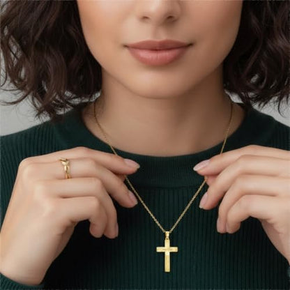 14k Gold Cross Necklace Women Elegent Gold Cross Pendant Necklace Dainty Faith Religious Necklace Jewelry Gift, 18 inches Chain, Gift Box