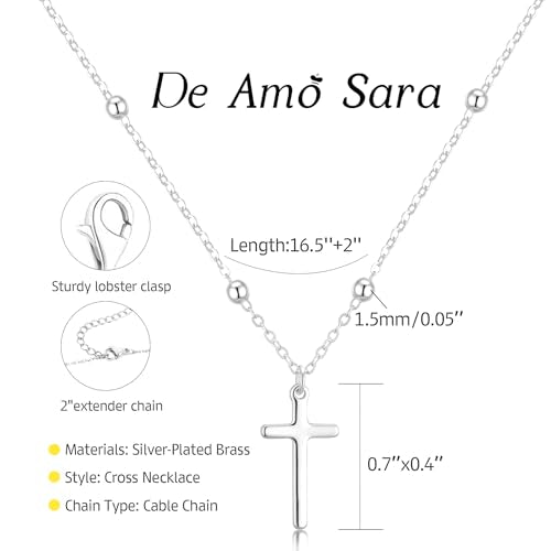 Cross Necklace for Women, Dainty 14K Gold Plated Cross Pendant Simple Long Necklaces for Women, Christian Faith Necklace Trendy Gold Jewelry Gifts for Easter - color: silver bead cross necklace