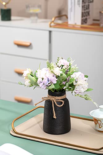 Black Ceramic Vase - Small Flower Vase for Shelf, Table, Bookshelf, Fireplace Mantle, Office Decor - Decorative Centerpiece for Petite Farmhouse Style - color: Black