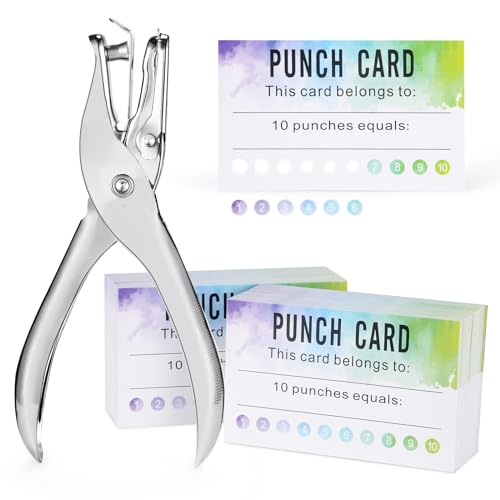 Punch Cards 200 PCS Watercolor Reward Punch Cards for Classroom w/Puncher - size: 3.5 IN Watercolor