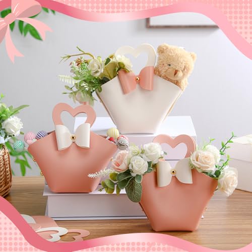 Sweetude 24 Set PU Leather Heart Purse Gift Bag with Handles, Cute Style - color: Cute Style