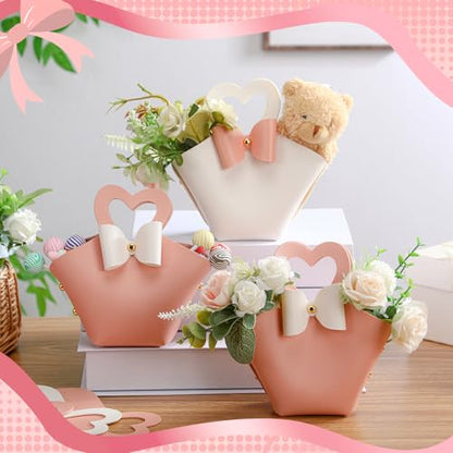 Sweetude 24 Set PU Leather Heart Purse Gift Bag with Handles, Cute Style - color: Cute Style