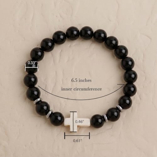 Cross Birthstone Gemstone Beaded Stretch Protection Bracelet for Man Woman, Handmade Healing Stone Chakra Beads Elastic Bracelets Accessories Fashion Jewelry Gift. - color: Black Obsidian