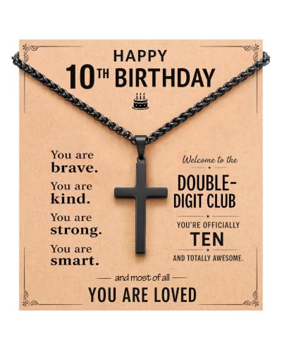 9–13 Year Old Boy Birthday Gifts Idea, Cross Necklace for Boys - style: 10th Birthday