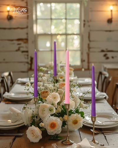 Viyffo Advent Taper Candles 10 Inch 4 Pack Unscented Smokeless - color: 10 Inch Purple and Pink Advent