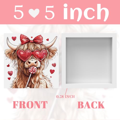 Valentines Day Decorations, Valentines Day Gifts for Her Him, Gift for Boyfriend Girlfriend, Vintage Heart Bow Highland Cow Anniversary Wooden Box Sign Husband Wife Home Office Bedroom Desk Decor - color: Heart Bow Highland Cow