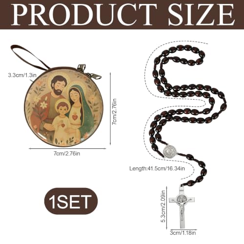 Wooden Catholic Rosary Beads, Rosarios Catolicos with Decorative Prayer Box - color: Brown (12)
