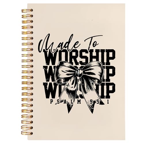 BearCake Christian Coquette Bow Notebook Journal, Made to Worship Prayer Journal for Women, Preppy Christian Gifts for Women, Bible Journaling Neutral Hardcover Spiral Notebook 5.5x8.3 - color: white Bible-951
