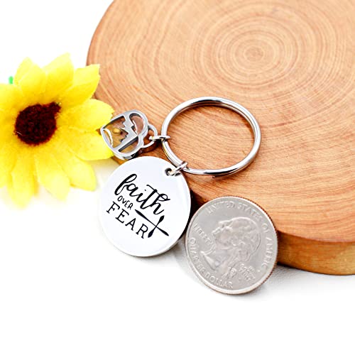 Uloveido Stainless Steel Faith Cross Keychain & Jesus Loves Me Christian Keyring Mustard Seed Charms Religious Jewelry - style: Faith Over Fear-heart Mountain