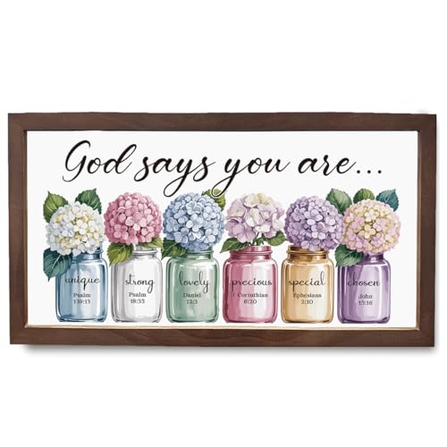 Christian Decor, God Says You Are Sayings Sign, Inspirational Bible Verse Wall Art, Scripture Wall Art, Christian Decoration for Home, Farmhouse Wood Framed Sign - color: God says you are...