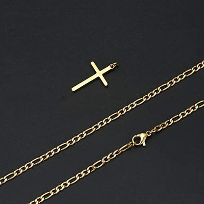 Joxevyia 14K Gold Filled Cross Necklace for Men Figaro Chain Stainless Steel Polished Cross Pendant Necklace Simple Baptism Faith Jewelry Gift - size: 20 inches, style: small cross (1.0"*0.6")