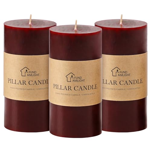 3x6 Inch Burgundy Pillar Candles Set of 3,Unscented Dark Red Pillar Candle - color: Burgundy, size: 3x6