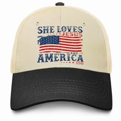 She Loves Jesus and America Too Hats for Womens Soft Washed Distressed Baseball - color: She Loves Jesus and America Toooff-white With Black Eaves3