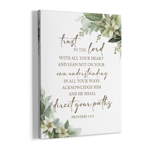 HIWX Christian Wall Art Decor, Proverbs 3 5-6 Bible Verses Sage Green Botanical Framed Canvas Painting Wall Decor, Religious Wall Art Home Decoration for Bedroom Living Room Office, 11x14 - color: trust2, size: 14"L x 11"W