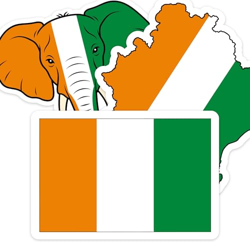 [3PCS] Ivory Coast Flag Sticker Set, Elephant & Map Design, Waterproof - color: Ivory Coast Flag Sticker