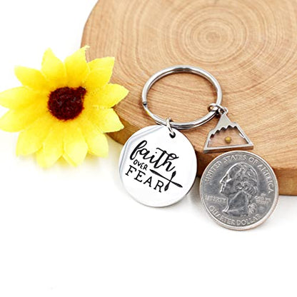 Uloveido Stainless Steel Faith Cross Keychain & Jesus Loves Me Christian Keyring Mustard Seed Charms Religious Jewelry - style: Faith Over Fear-triangle