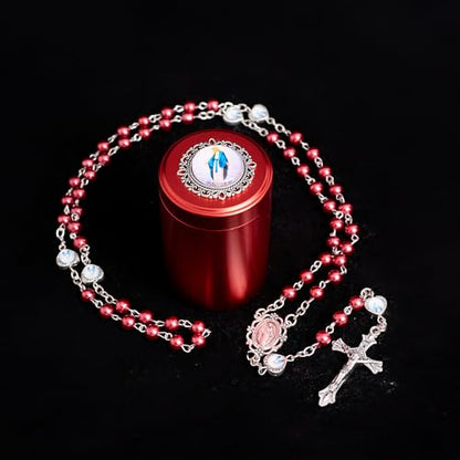 6mm Rosary Beads with Rosary Box, Black Glass Saint Benedict Necklace, Anglican Prayer Beads Catholic Gifts - color: Rosary-6-10
