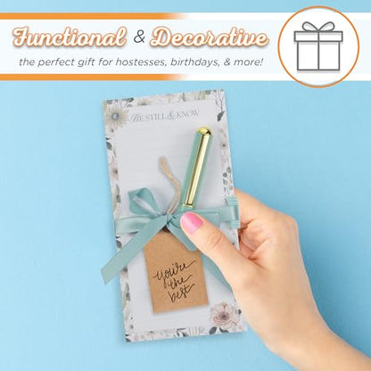 Christian Art Gifts Magnetic Notepad & Pen Set for Women, Be Still - color: Teal & Pink Floral/ Be Still