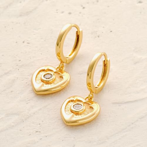 MYEARS Women Earrings Gold Huggie Hoop Dangle Drop 14K Gold Plated Small Simple Hypoallergenic Everyday Jewelry - style: Halo Heart