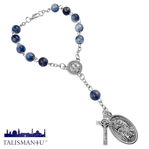 TALISMAN4U St Benedict Rosary for Car Rearview Mirror St Christopher Medal - color: Blue Acrylic Beads
