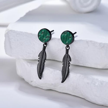 Black Dangle Drop Earrings 925 Sterling Silver Turquoise Earrings Jewelry Gifts for Women Men - style: Feather-Malachite