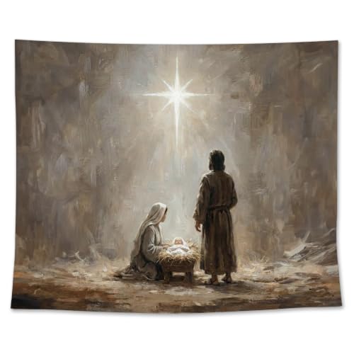 EGBTL Christian Jesus Nativity Christmas Wall Tapestry, Religious Nativity Scene Xmas Tapestry for Home, Winter Christmas Tapestries Wall Hanging Decor for Bedroom Living Room 50x60 Inches - color: Christmas8