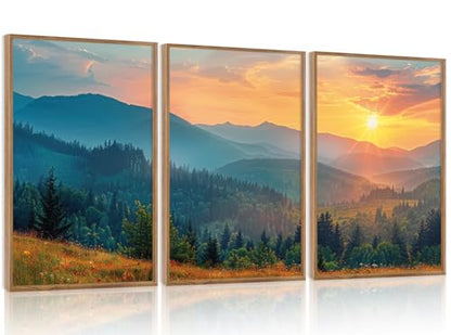 Aurlan 3 Pcs Mountain Sunset Framed Canvas Wall Art 16x24 Inch - color: Boho Mountain Sunset Landscape, size: 16"x24"