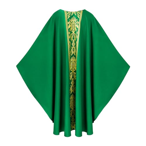 Priest Religious Robe Cosplay Costume Vestment Robe Mass Round Collar Chasuble Robe with Pastor - color: Green