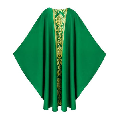 Priest Religious Robe Cosplay Costume Vestment Robe Mass Round Collar Chasuble Robe with Pastor - color: Green
