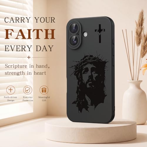 for iPhone 17 Christian Phone Case, Crown Thorns Design - color: Black-Jesus Face, size: iPhone 17