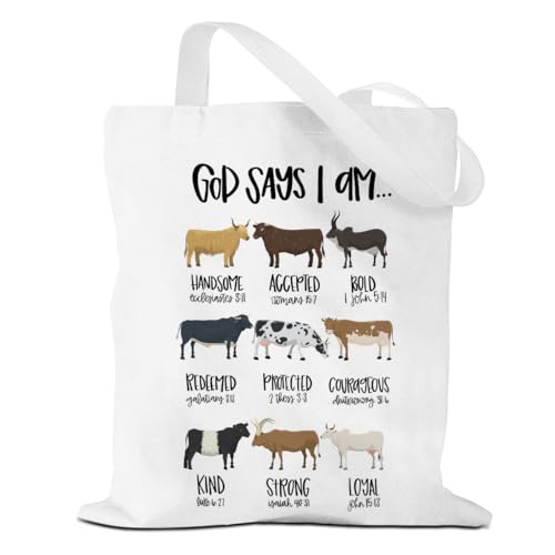 VICBOU Bible Verse Canvas Tote Bag, Inspirational Religious Christian Gifts for Women Men Canvas Tote Reusable Grocery Bags - color: Godsays08
