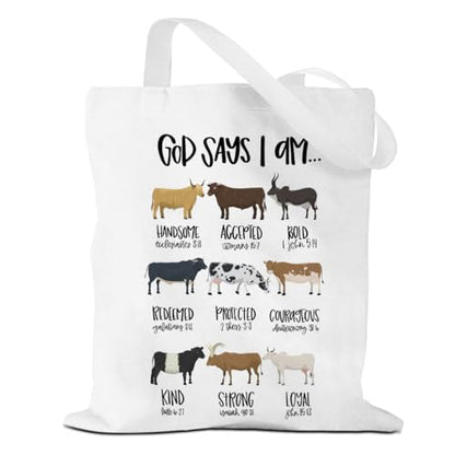 VICBOU Bible Verse Canvas Tote Bag, Inspirational Religious Christian Gifts for Women Men Canvas Tote Reusable Grocery Bags - color: Godsays08