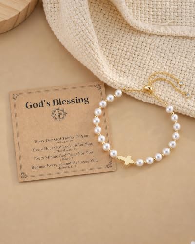 HGDEER God's Blessing Cross Bracelet for Women & Teens, Christian Gift - color: White