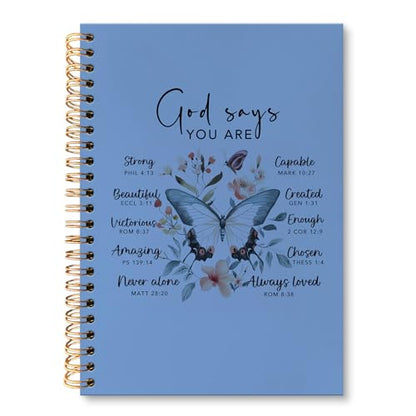 huester Inspirational Christian Butterfly Notebook Journal, God Says You Are Bible Scripture Blue Journal Notebooks for Note Taking, Bible Journaling Hardcover Paper Spiral Notebook, 5.5x8.3 Inch - color: blue