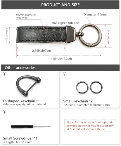 Double-Sided Cowhide Keychain for Car Keys, Vegetable-Tanned - color: Black